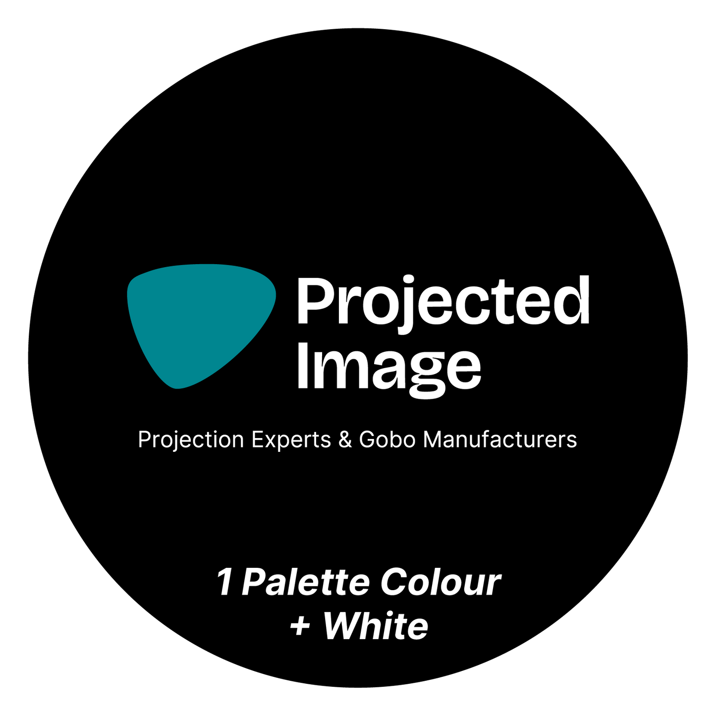 Black circle with Projected Image logo and text '1 Palette Colour + White'.