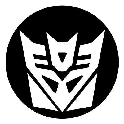 White Decepticon symbol on a black circle gobo.