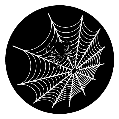 White cobweb with a spider silhouette on a black circle gobo.