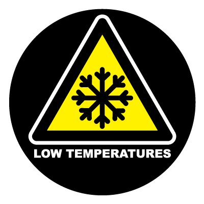 Yellow 'Low temperatures' safety signage gobo.