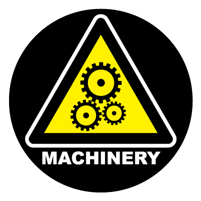 Yellow 'Machinery' safety signage gobo.