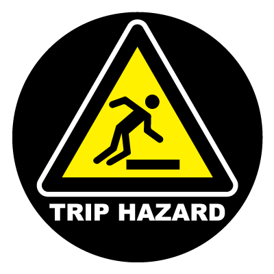 Yellow 'Trip hazard' safety signage gobo.