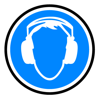 Blue 'Ear defenders' safety signage gobo.