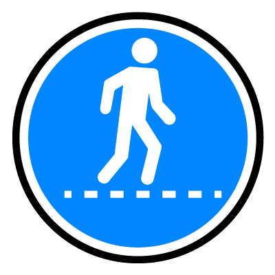 Blue 'Pedestrian crossing' safety signage gobo.