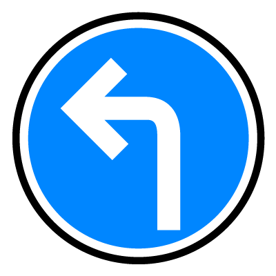 Blue circular 'Turn left' safety signage gobo.