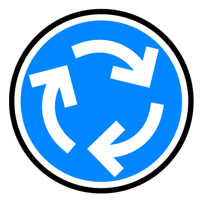Blue circular 'Roundabout' safety signage gobo.
