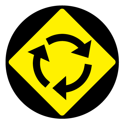 Yellow diamond 'Roundabout' safety signage gobo.