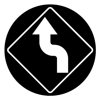 Diamond 'curve left' safety signage gobo.