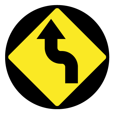 Yellow diamond 'curve left' safety signage gobo.