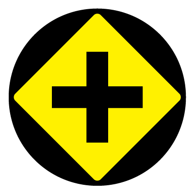 Yellow diamond 'crossroads' safety signage gobo.