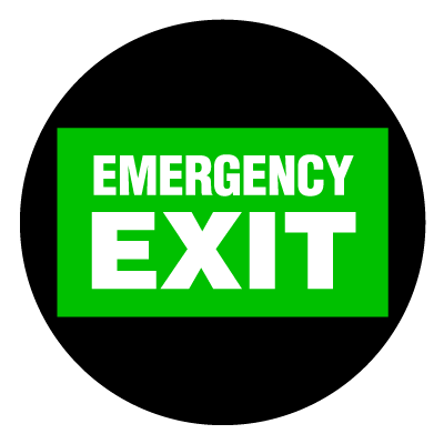 Green emergency exit safety signage gobo.