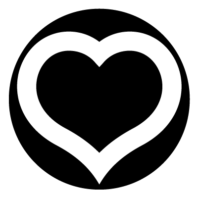 White hollow heart on a black circle gobo.