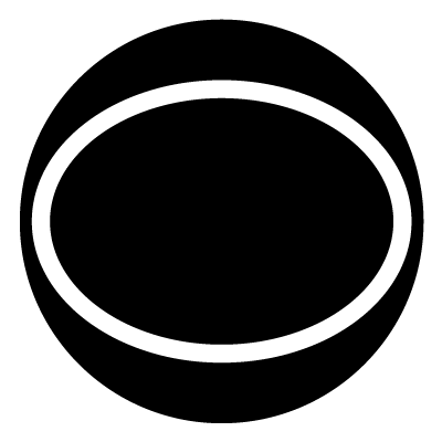 White outline of a rounded oval on a black circle gobo.