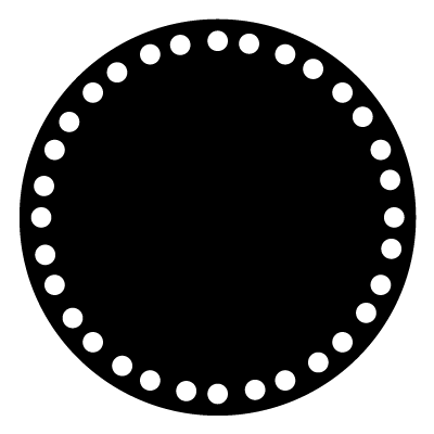 32 white circles in a circular formation on a black circle gobo.