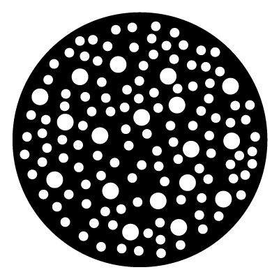 Mixed sizes of white circles in different sizes in a random scattering on a black circle gobo.