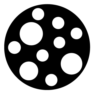 Large white circles in slightly different sizes in a random scattering on a black circle gobo.