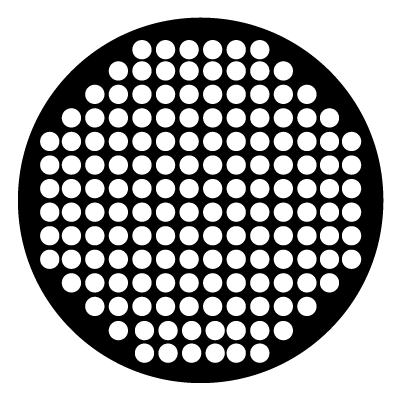 Medium white circles in a grid formation on a black circle gobo.