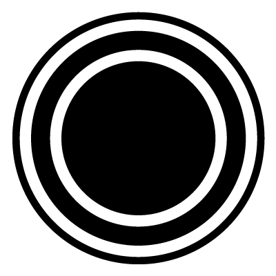 Two white outlines of circles stacked inside each other on a black circle gobo.