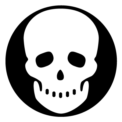 White skull silhouette on a black circle gobo.