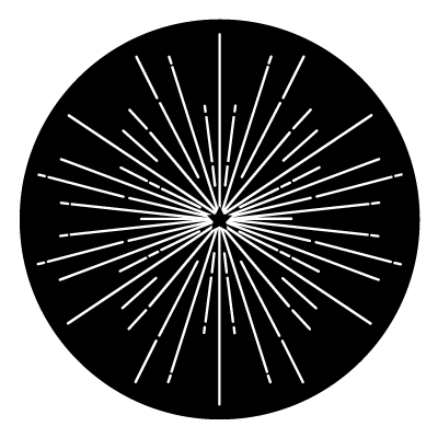 White stylised firework with a black star in the centre on a black circle gobo.