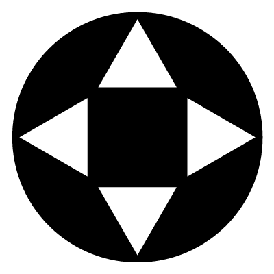 4 white triangles with points facing outwards creating a square in the centre on a black circle gobo.