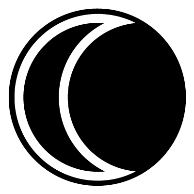 White hollow crescent moon on a black circle gobo.