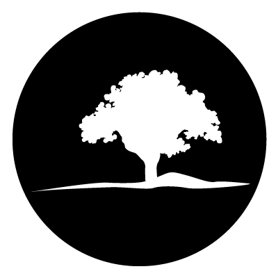 White silhouette of a baobab tree on a black circle gobo.