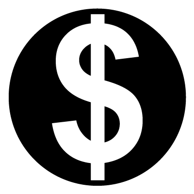 White dollar sign '$' on a black circle gobo.