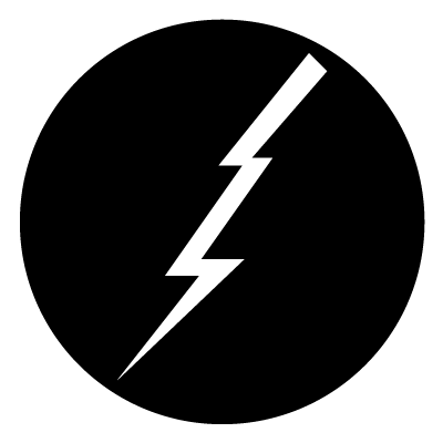 White thin lightning bolt on a black circle gobo.